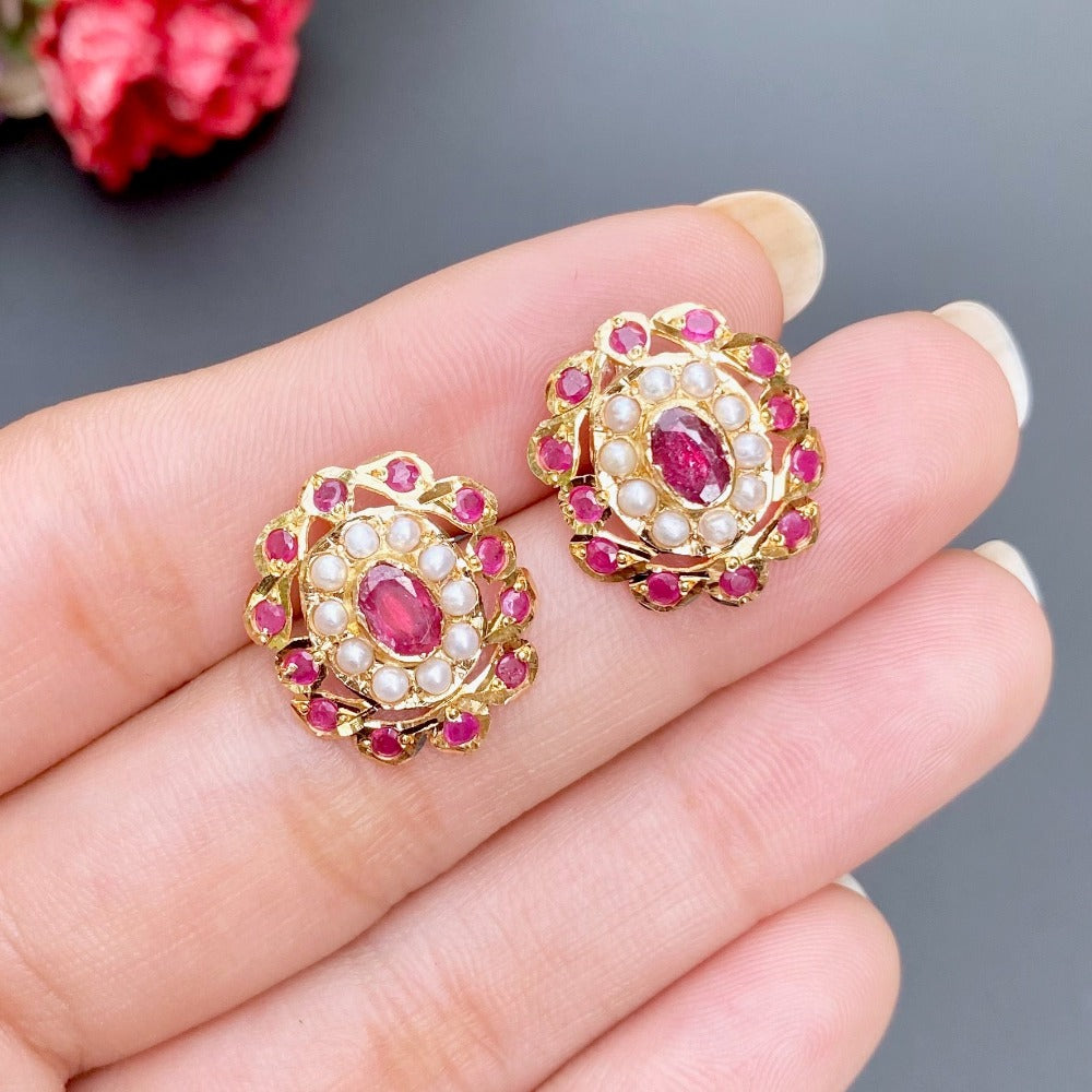 ruby studs gold