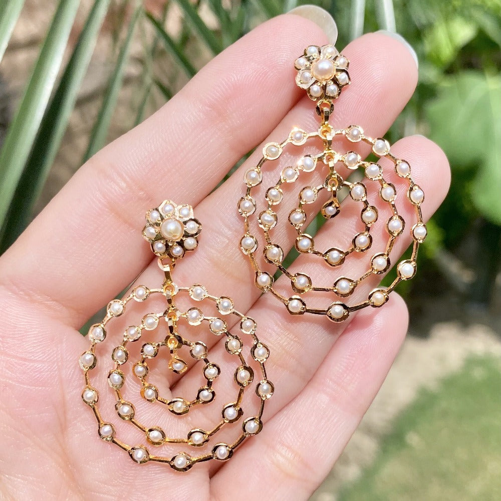 large pearl chandbali earrings on real 22k gold