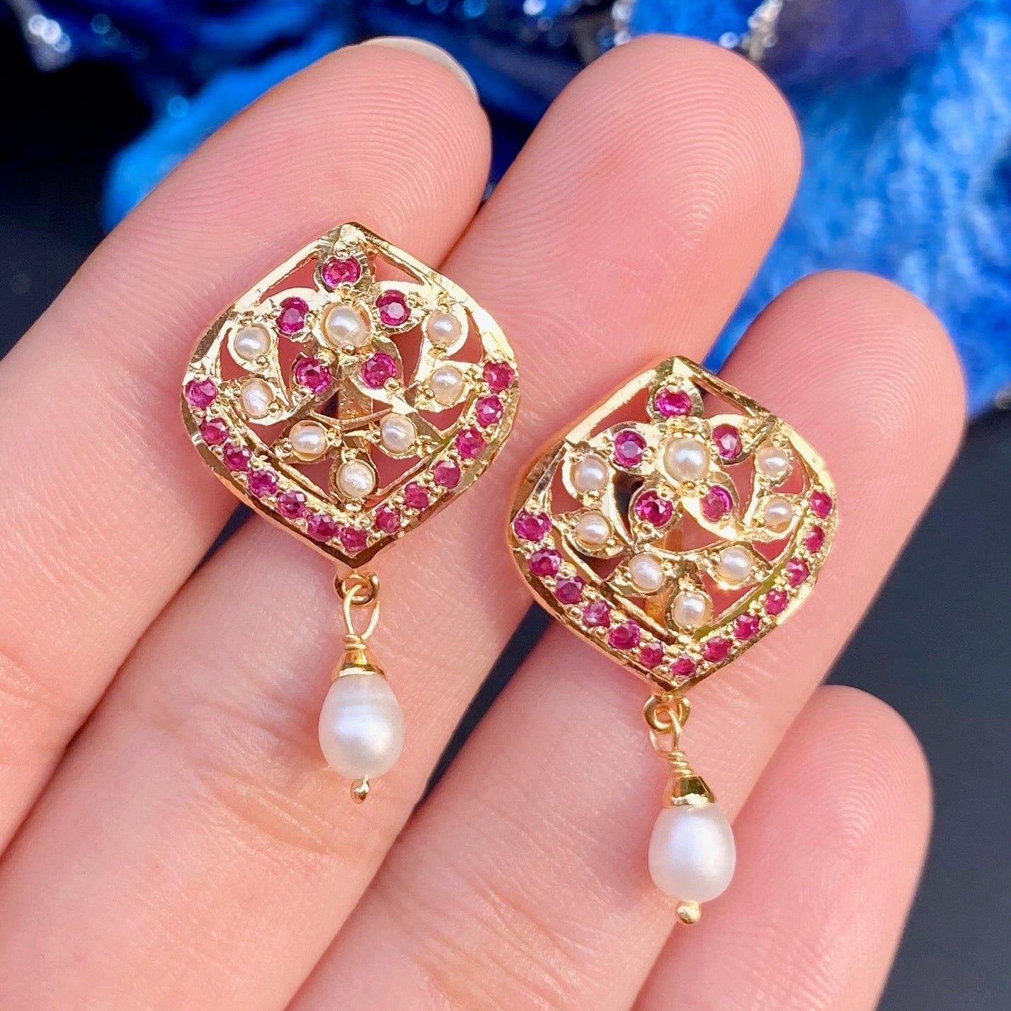 925 silver jadau studs with 22k gold plating