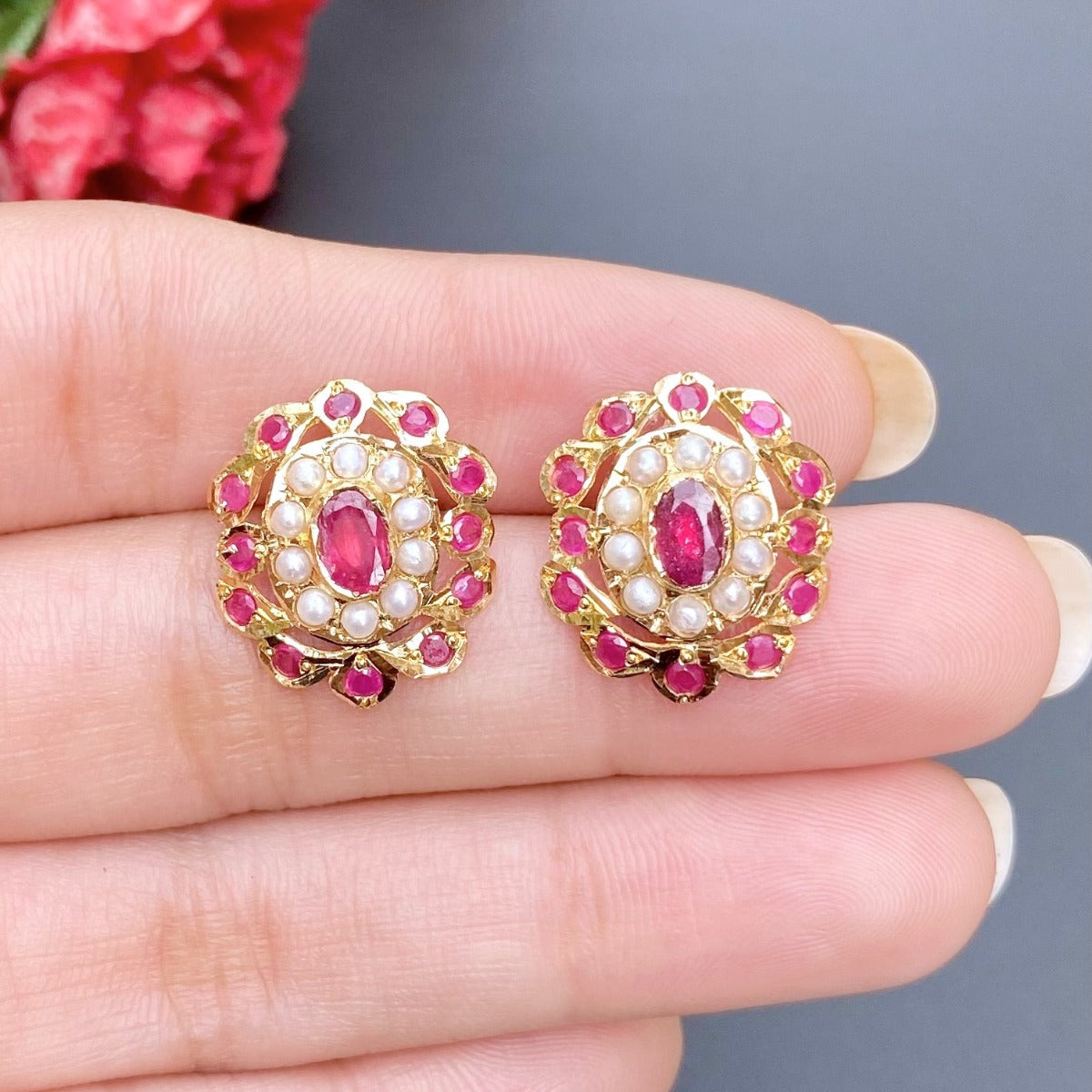 ruby studs gold