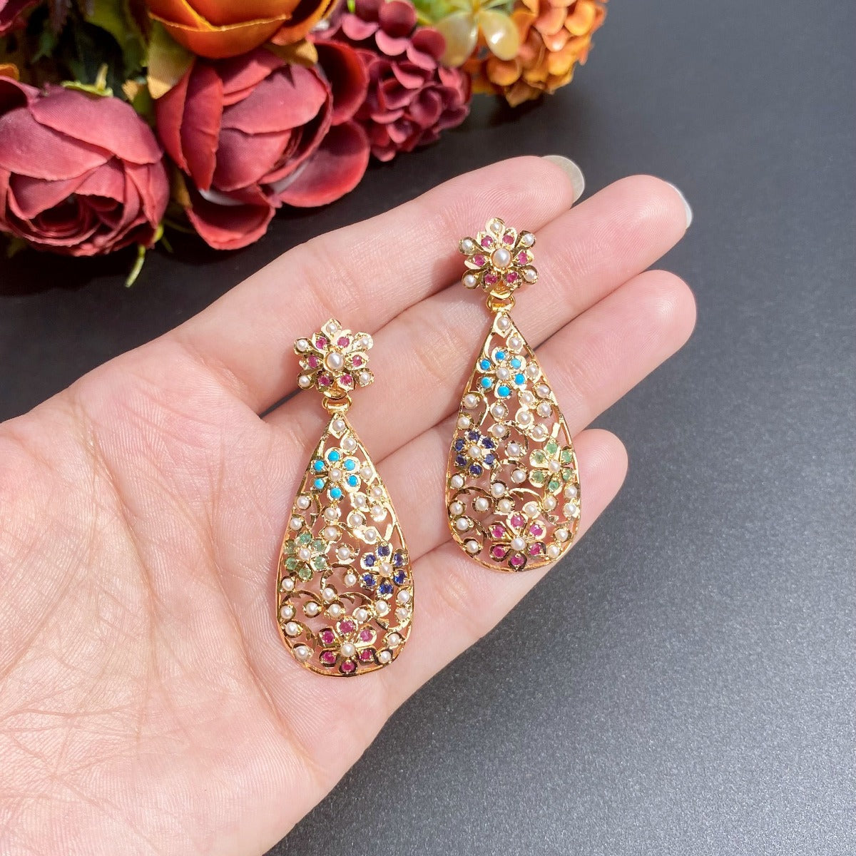 indian jadau gold earrings in dubai