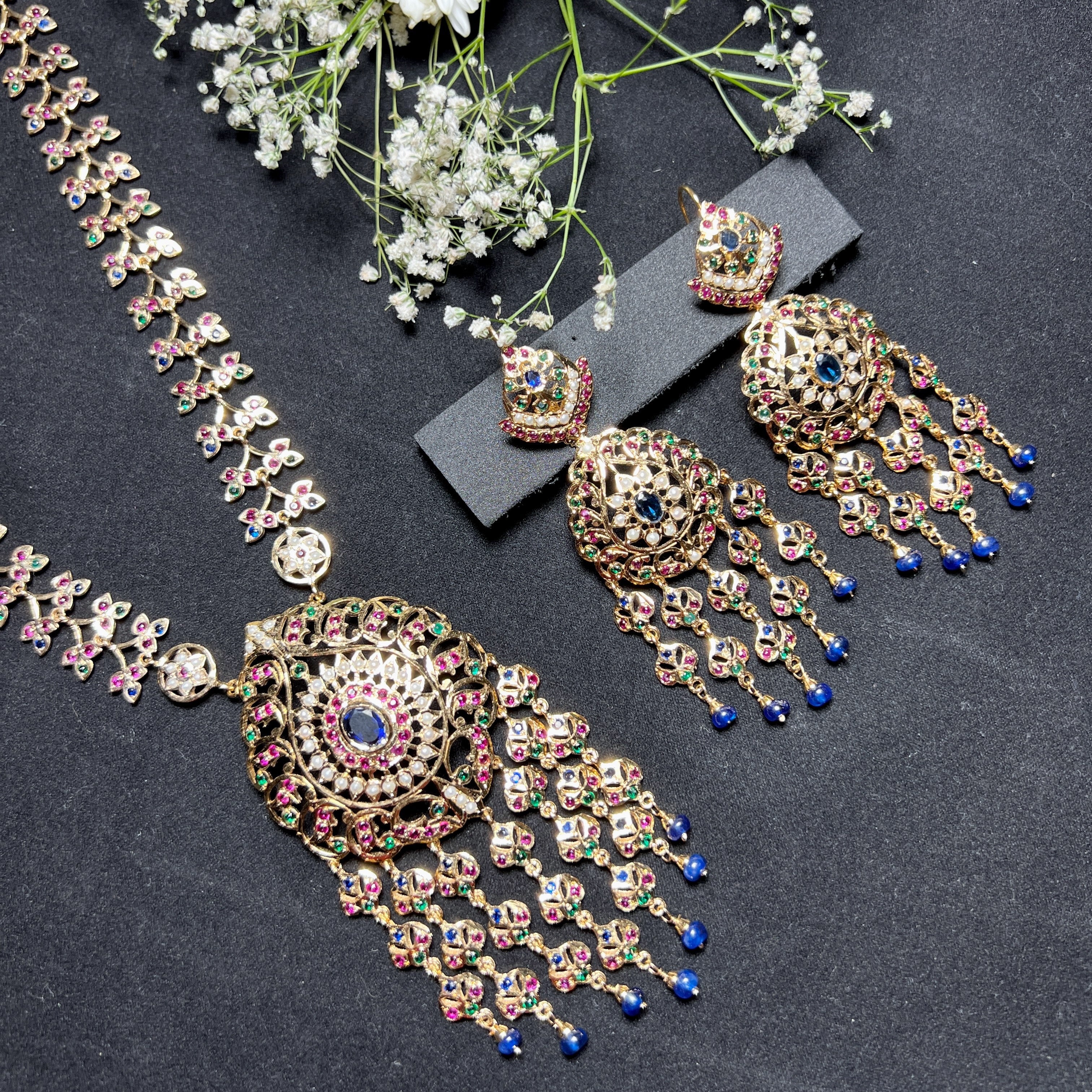 gold plated antique rani haar in sterling silver with stones