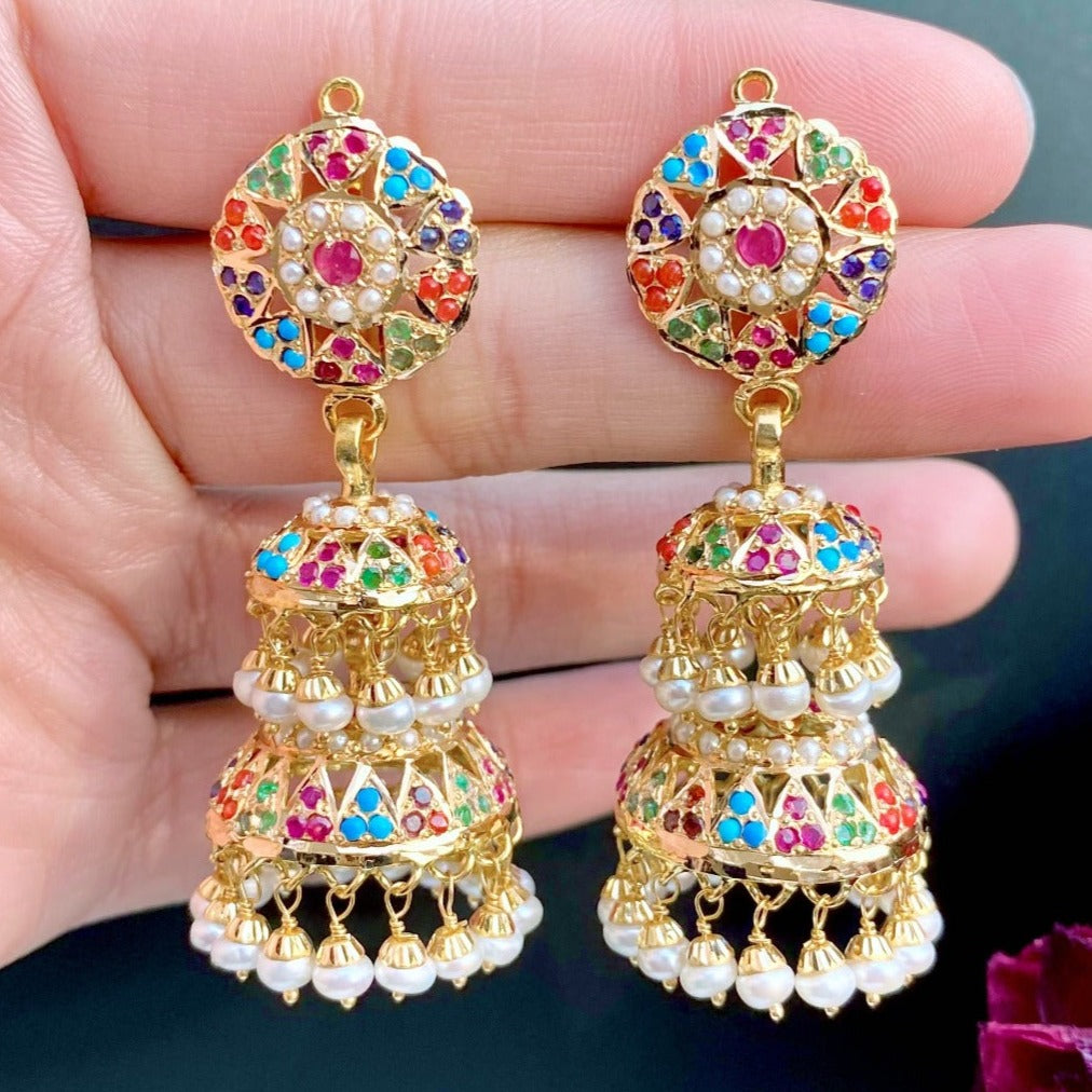 indian double jhumka earrings gold