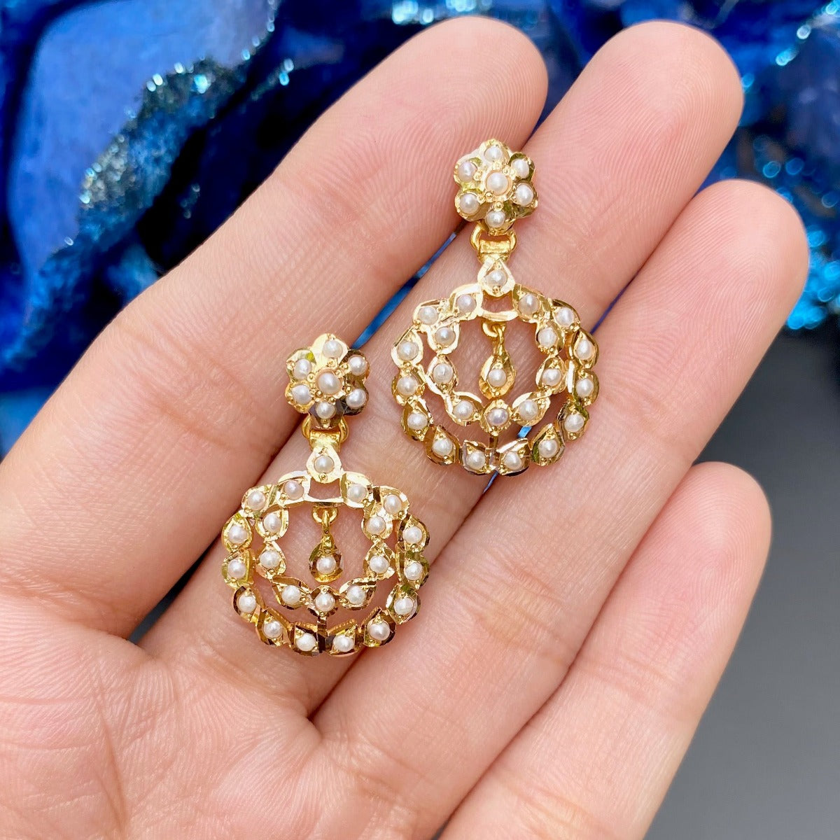 dainty pearl earrings in 22ct gold