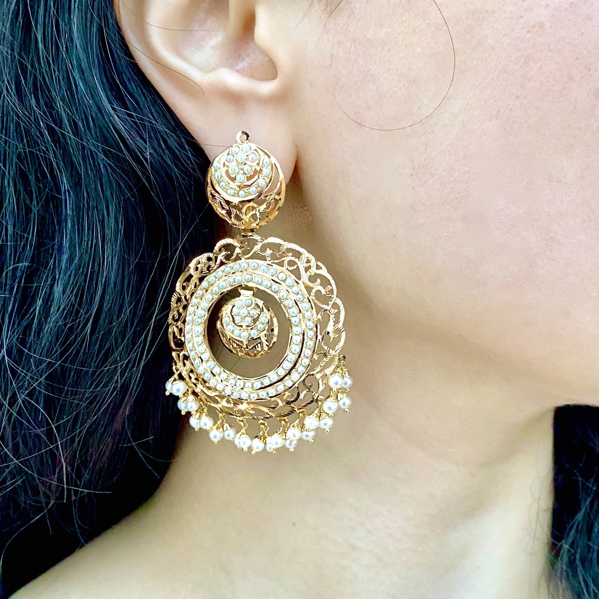 pearl chandbali earrings 22 carat gold