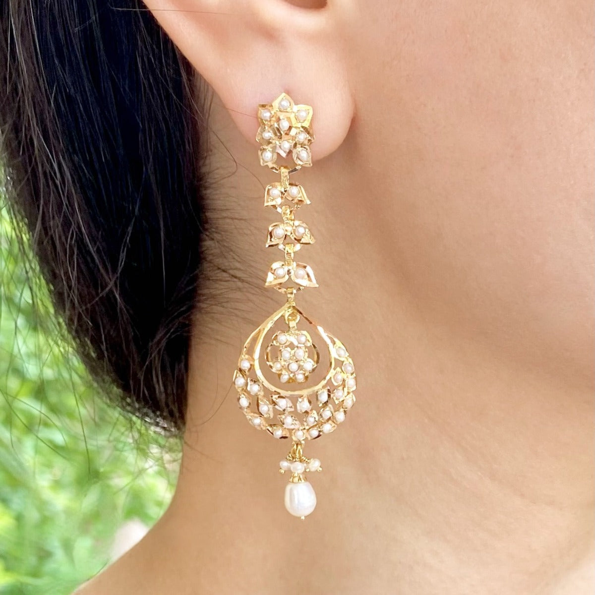 long chandbali earrings gold