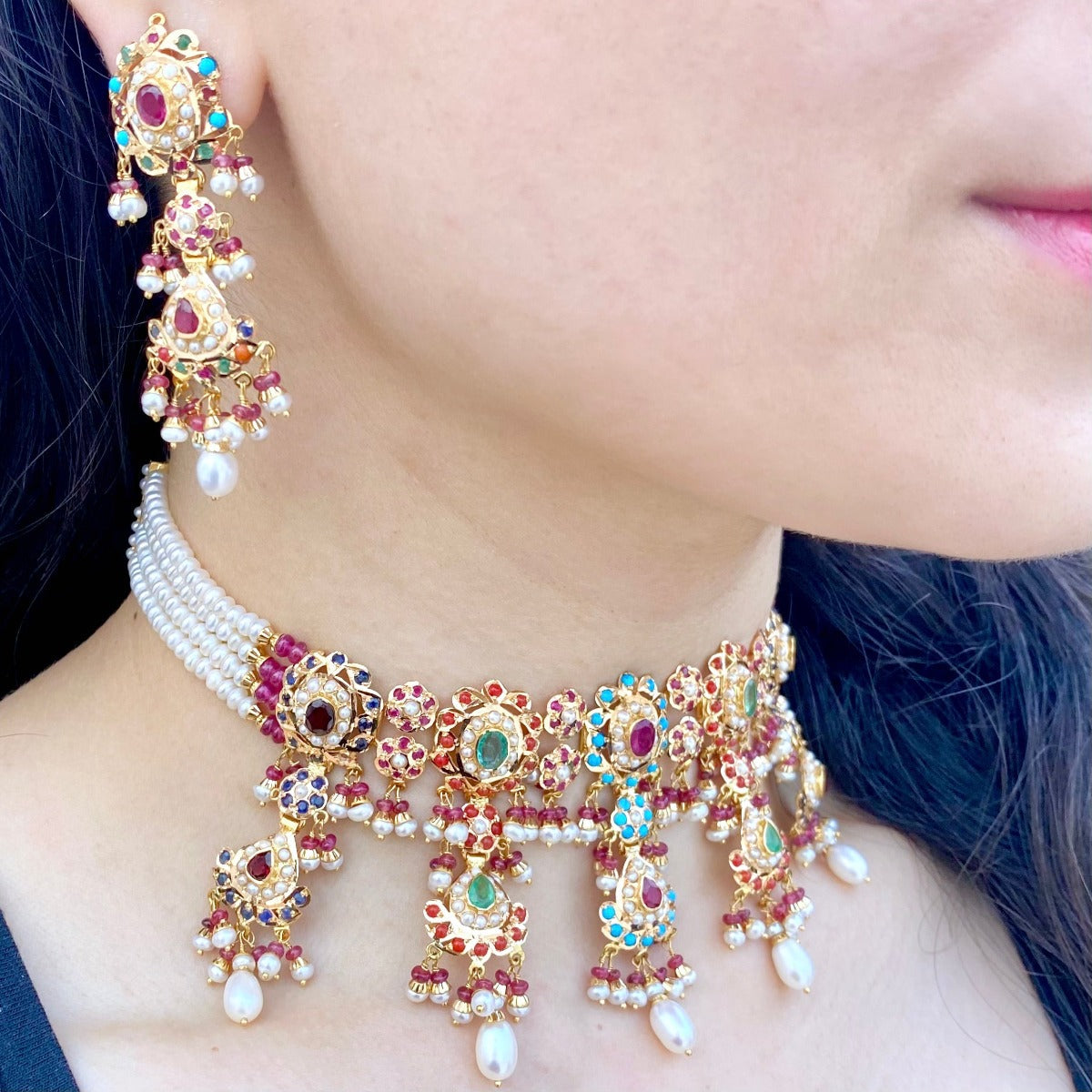 indian navratan choker necklace set abu dhabi